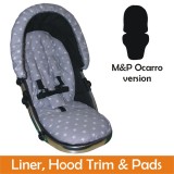 Matching Liner, Hood Trim & Harness Pads Package to fit Mamas & Papas Ocarro Pushchairs - Silver Star Design